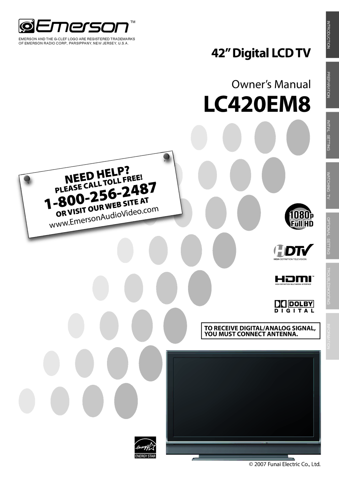 Emerson LC420EM8 owner manual To Receive DIGITAL/ANALOG SIGNAL, YOU Must Connect Antenna 