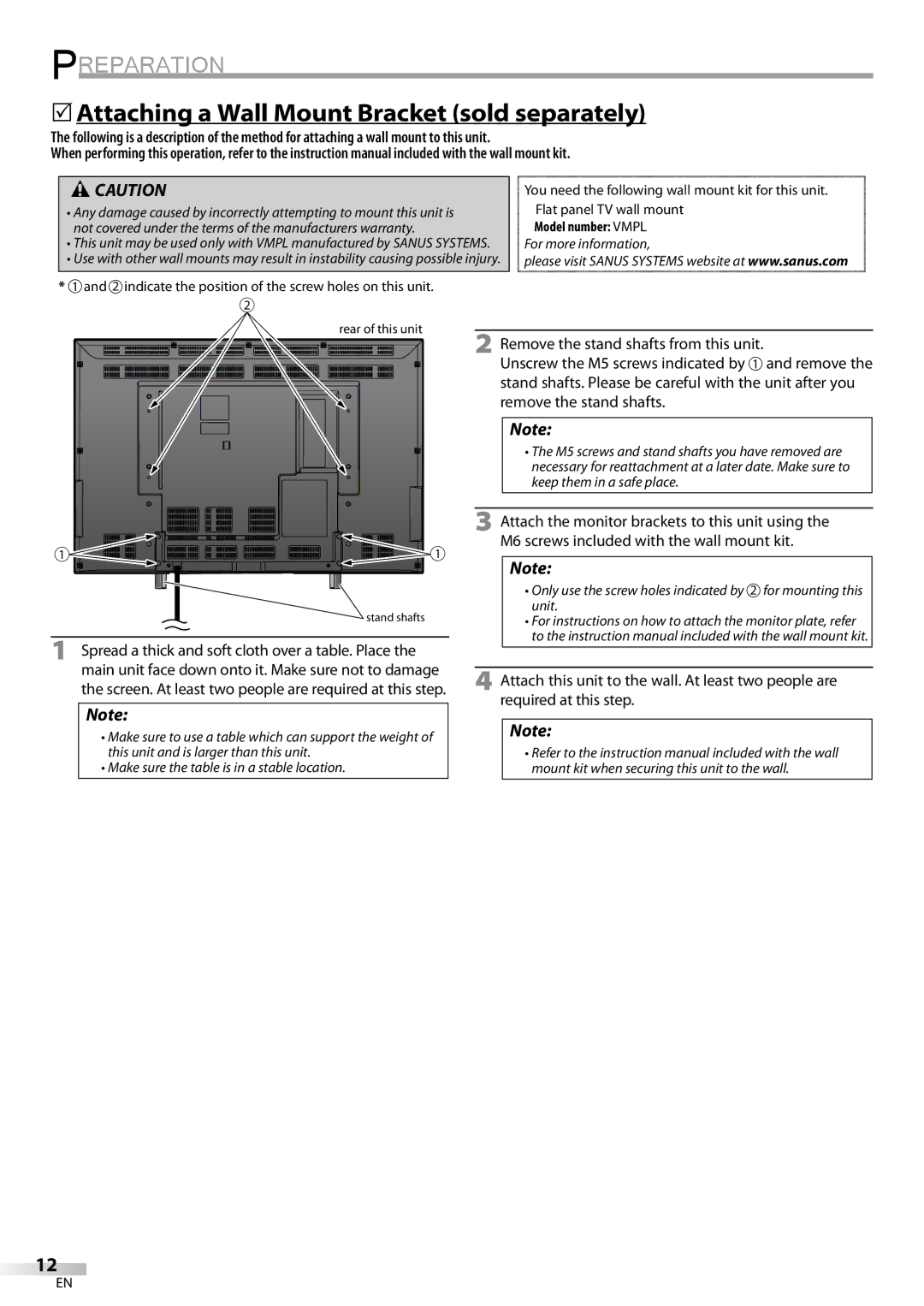 Emerson LC420EM8 owner manual 5Attaching a Wall Mount Bracket sold separately, # Caution 