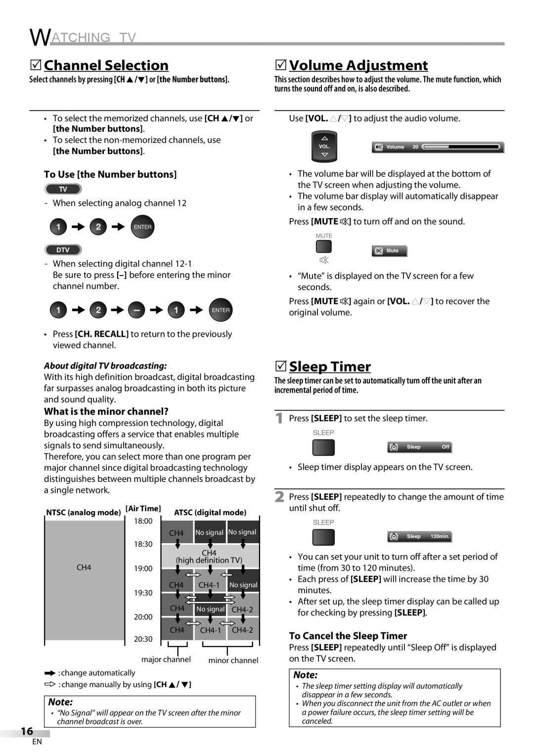 Emerson LC420EM8 owner manual Watching TV, 5Channel Selection, 5Volume Adjustment, 5Sleep Timer 