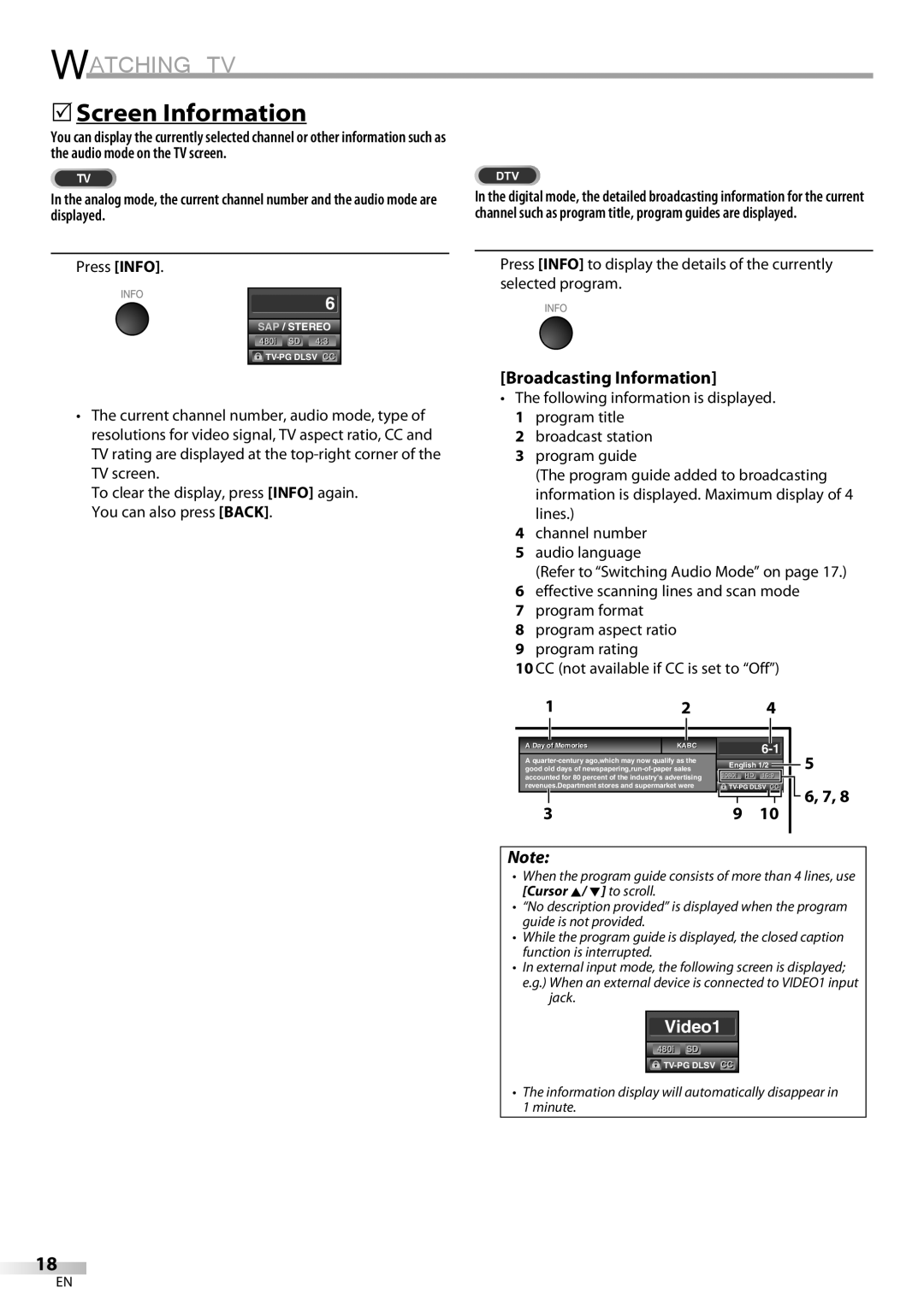 Emerson LC420EM8 owner manual 5Screen Information, Broadcasting Information, Press Info, Day of Memoriesi 