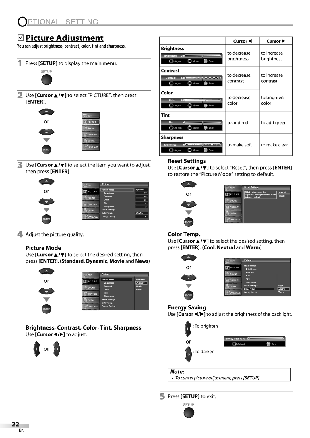 Emerson LC420EM8 owner manual 5Picture Adjustment 