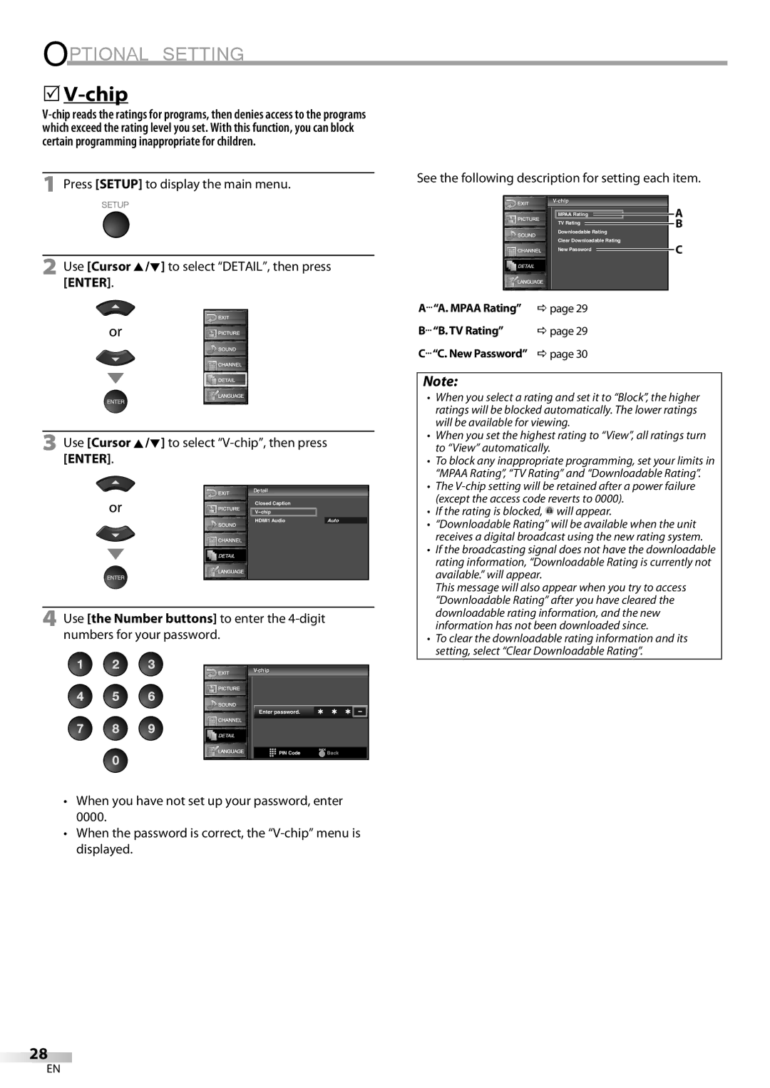 Emerson LC420EM8 owner manual Use Cursor K/L to select V-chip, then press Enter, Chip ip, Chipip Enter password 