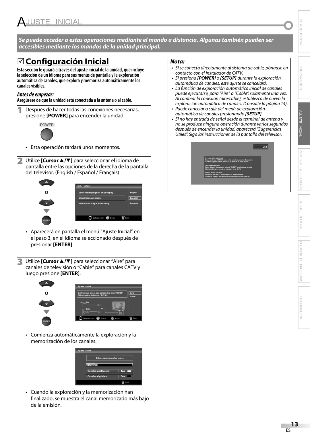 Emerson LC420EM8 owner manual Ajuste Inicial, 5Configuración Inicial, Esta operación tardará unos momentos 