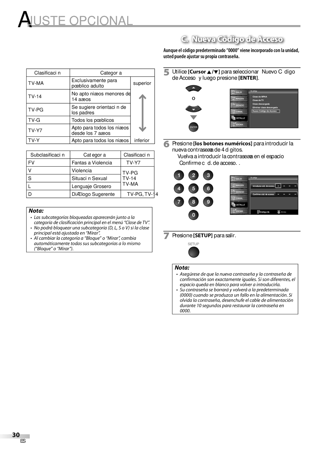 Emerson LC420EM8 owner manual Nueva Código de Acceso 