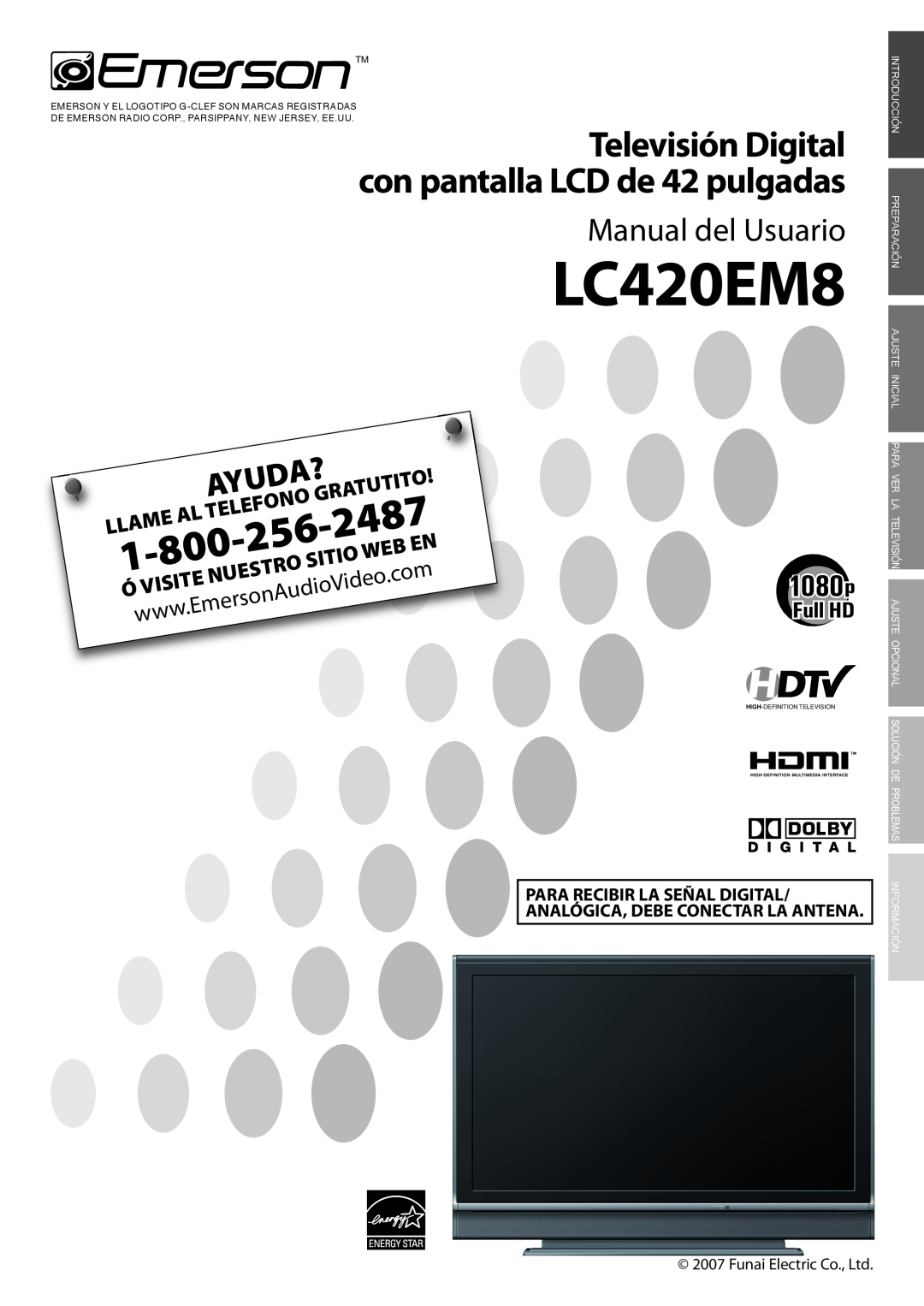 Emerson LC420EM8 owner manual Manual del Usuario, Tutito, Telefono, Sitio, Óvisite, 2487, Ayuda?, Llame, Nuestro 