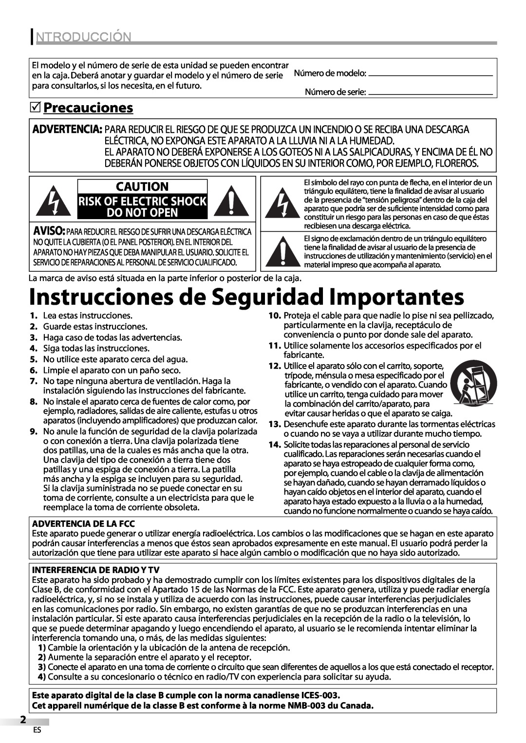 Emerson LC420EM8 Instrucciones de Seguridad Importantes, Introducción, Precauciones, Do Not Open, Risk Of Electric Shock 