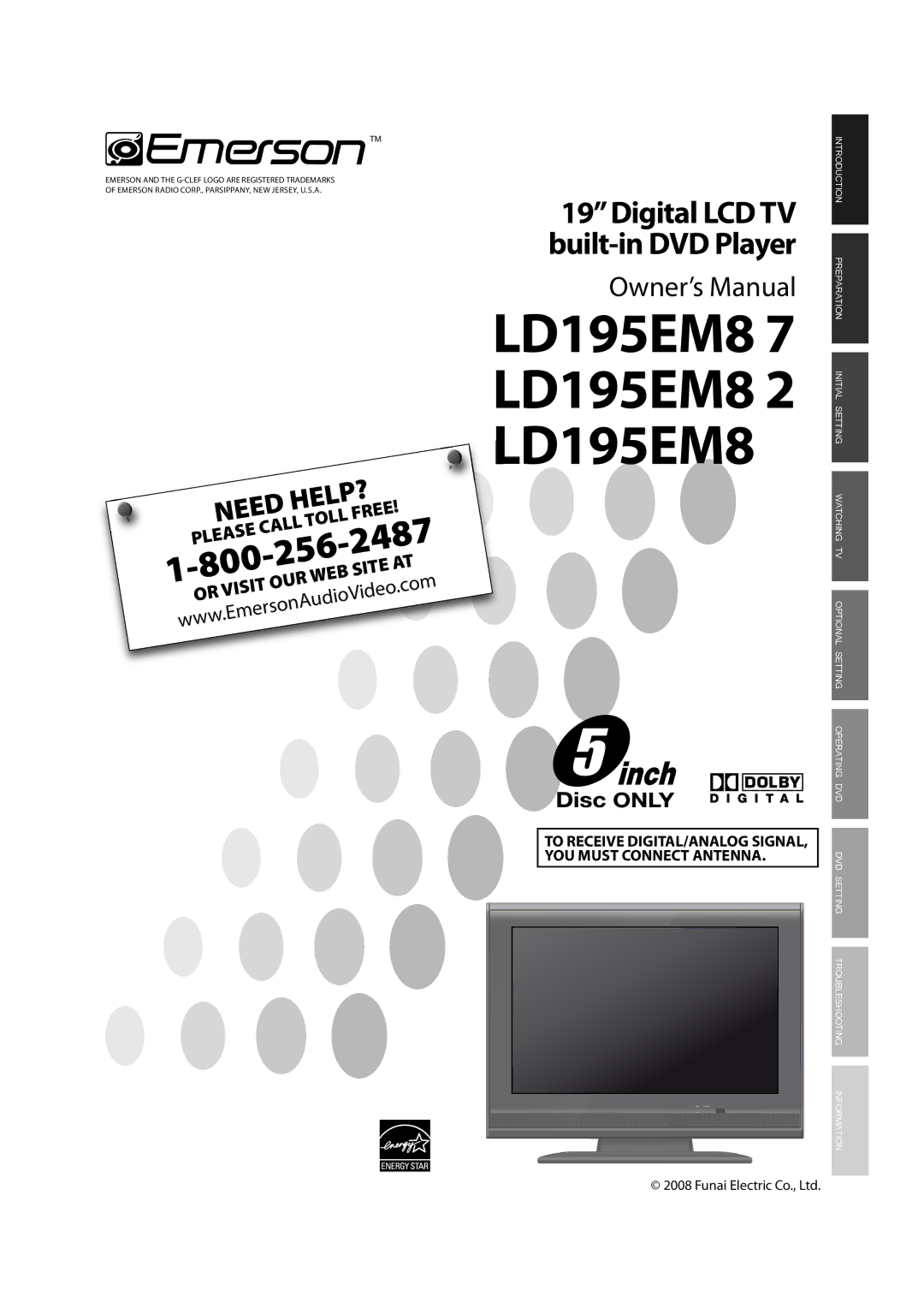 Emerson LD195EM8 7, LD195EM8 2 owner manual To Receive DIGITAL/ANALOG Signal YOU Must Connect Antenna 