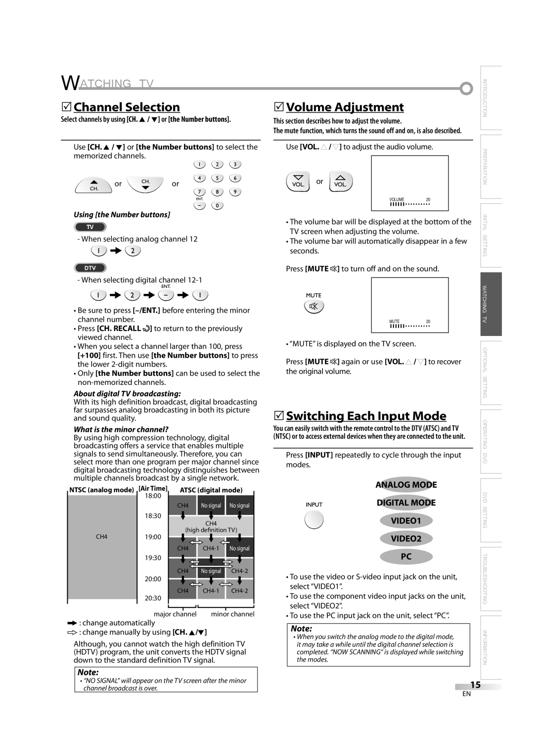 Emerson LD195EM8 7, LD195EM8 2 owner manual Watching TV, 5Channel Selection, 5Switching Each Input Mode, Analog Mode, VIDEO1 