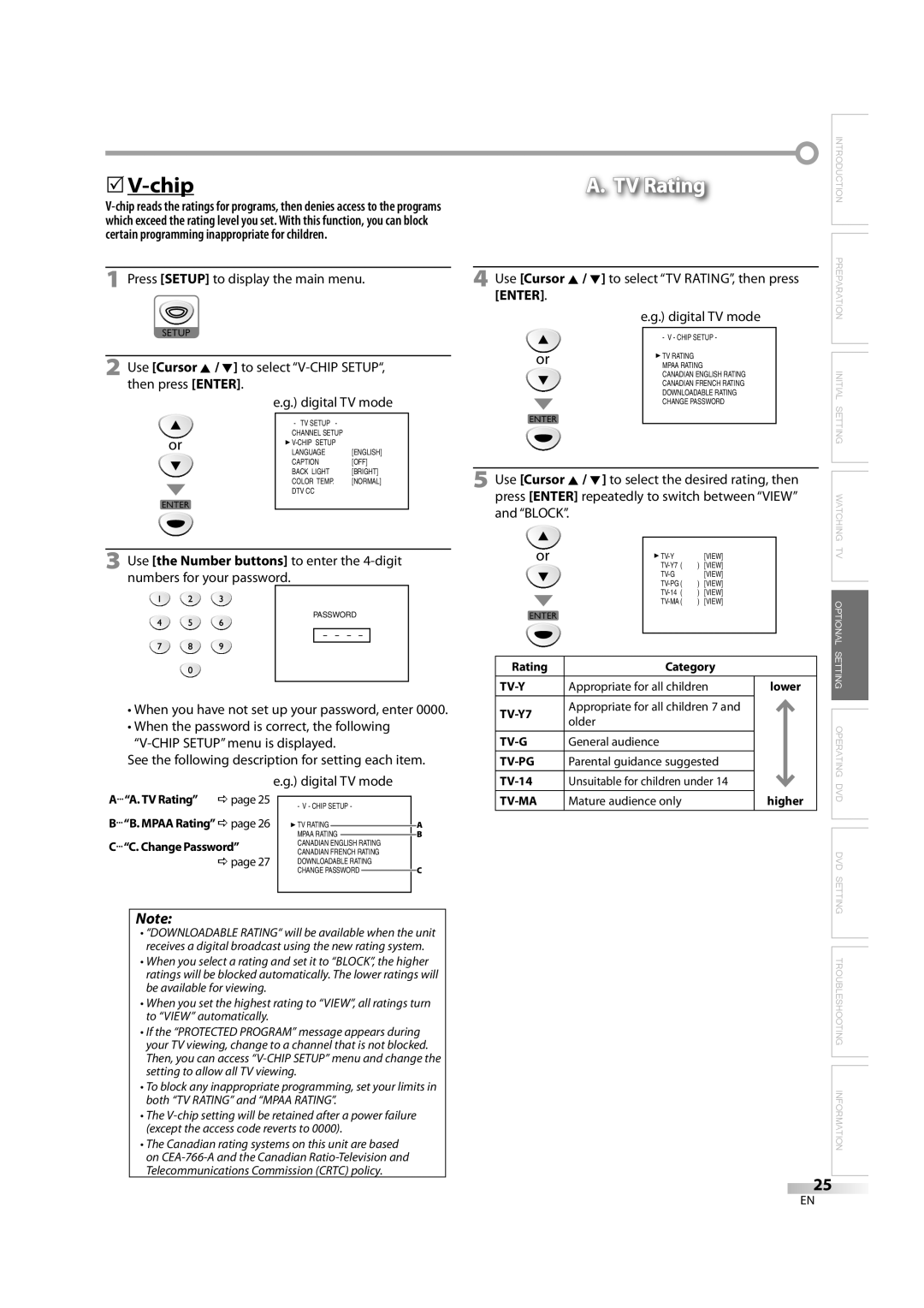 Emerson LD195EM8 7, LD195EM8 2 owner manual Chip, TV Rating, Use Cursor K / L to select TV RATING, then press, Enter, Block 