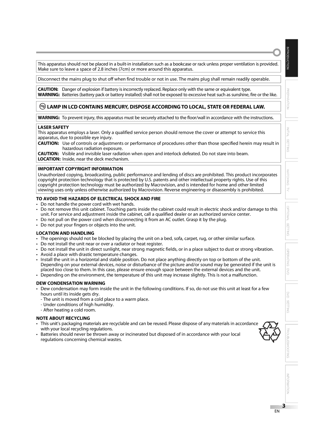 Emerson LD195EM8 7, LD195EM8 2 Important Copyright Information, To Avoid the Hazards of Electrical Shock and Fire 