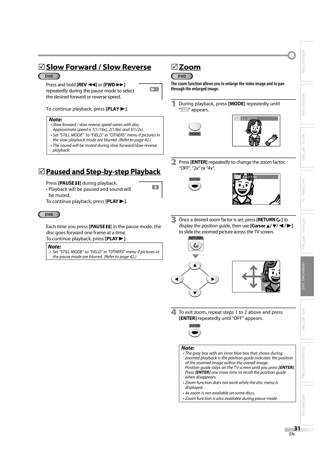 Emerson LD195EM8 7, LD195EM8 2 owner manual 5Slow Forward / Slow Reverse, Zoom, Through the enlarged image 