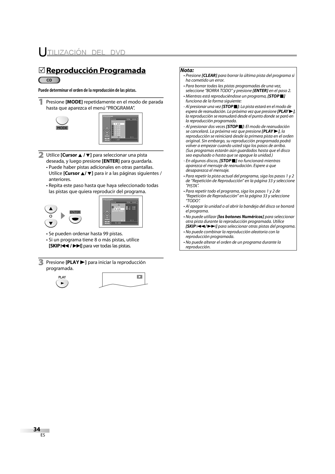 Emerson LD195EM8 2, LD195EM8 7 owner manual 5Reproducción Programada, Se pueden ordenar hasta 99 pistas 