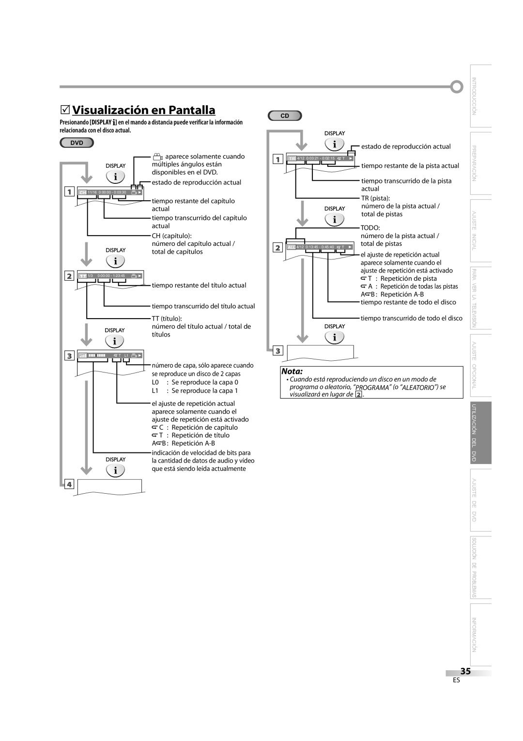 Emerson LD195EM8 7, LD195EM8 2 owner manual 5Visualización en Pantalla 