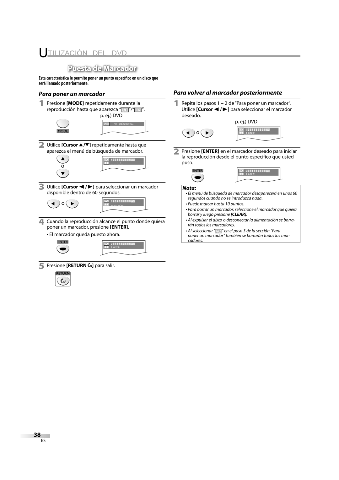 Emerson LD195EM8 2, LD195EM8 7 owner manual Puesta de Marcador, Para poner un marcador 