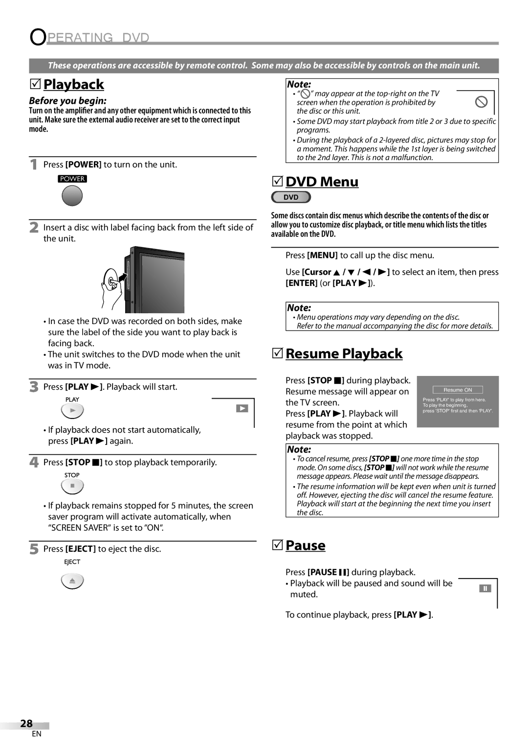 Emerson LD200EM8 owner manual 5DVD Menu, 5Resume Playback, Pause, Enter or Play B 