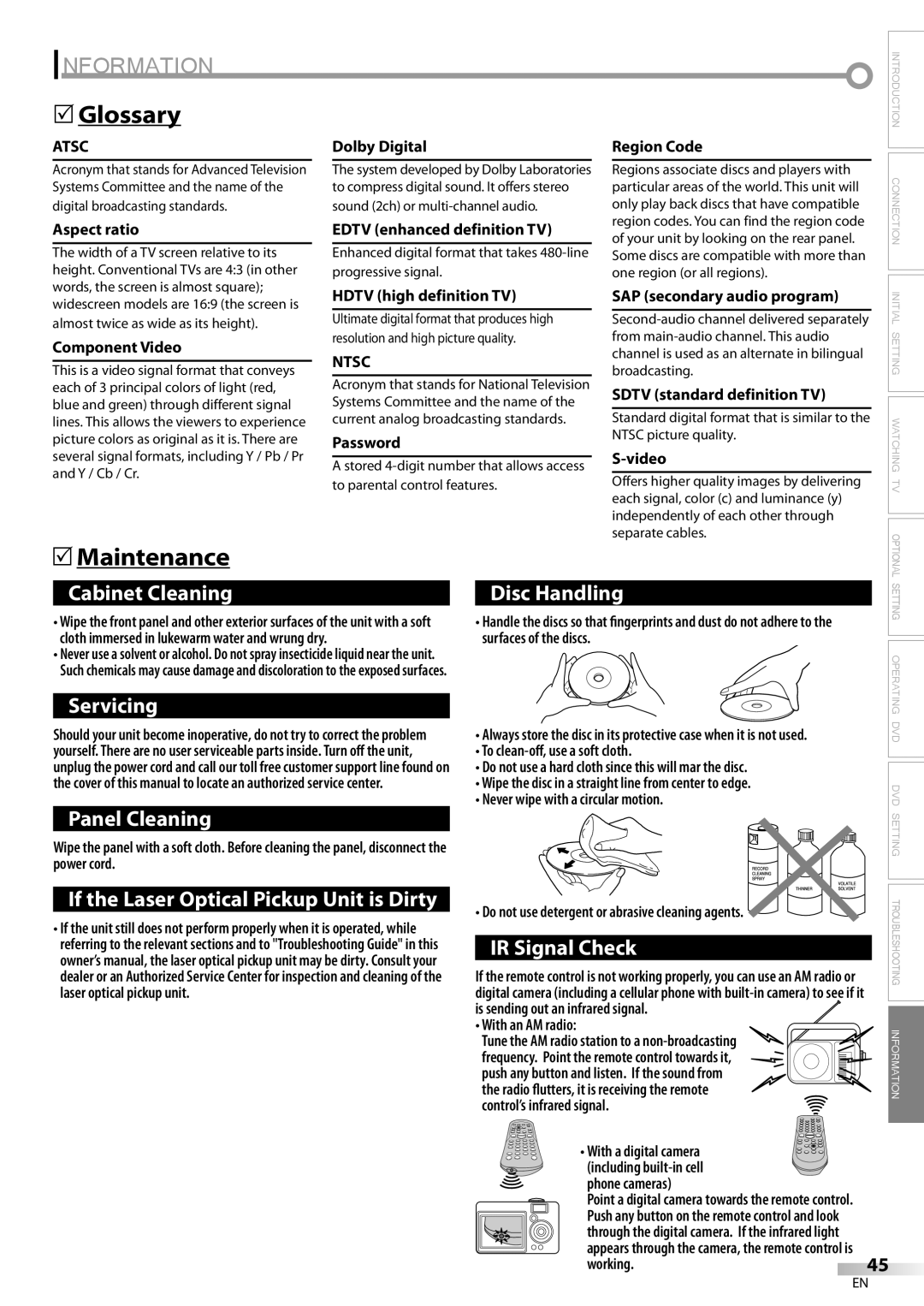 Emerson LD200EM8 owner manual Information, Glossary, Maintenance, Atsc, Ntsc 