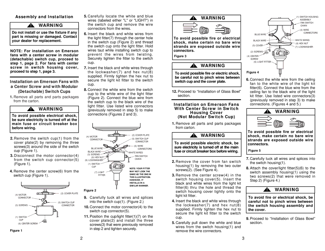 Emerson LK53, LK31 owner manual Assembly and Installation, Remove all parts and parts packages from carton 