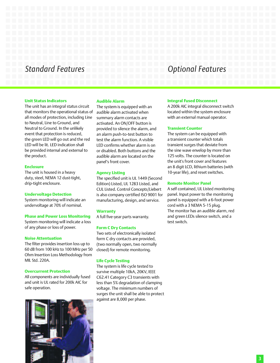 Emerson LM Series manual Standard Features Optional Features 