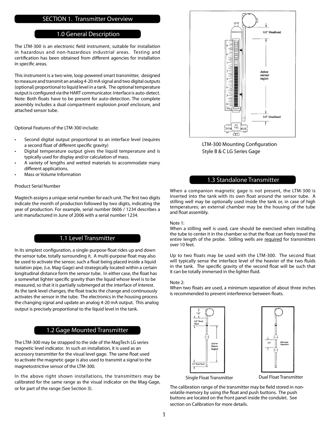 Emerson LTM-300 manual Transmitter Overview General Description, Level Transmitter, Gage Mounted Transmitter 