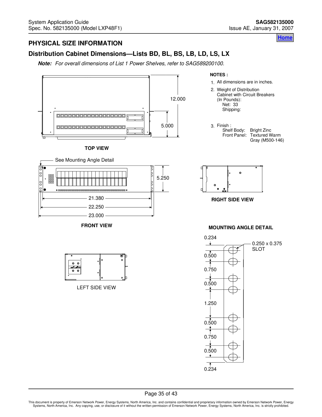 Emerson LXP48F1 manual Physical Size Information, TOP View 