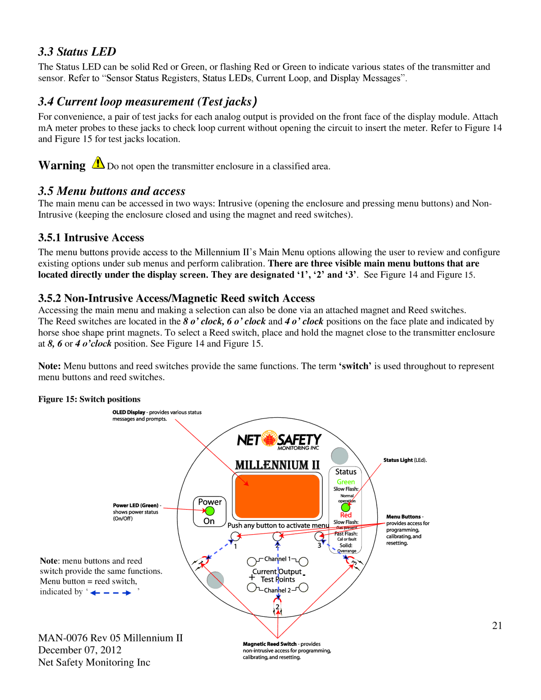 Emerson M21, M22 user manual Status LED, Current loop measurement Test jacks, Menu buttons and access, Intrusive Access 