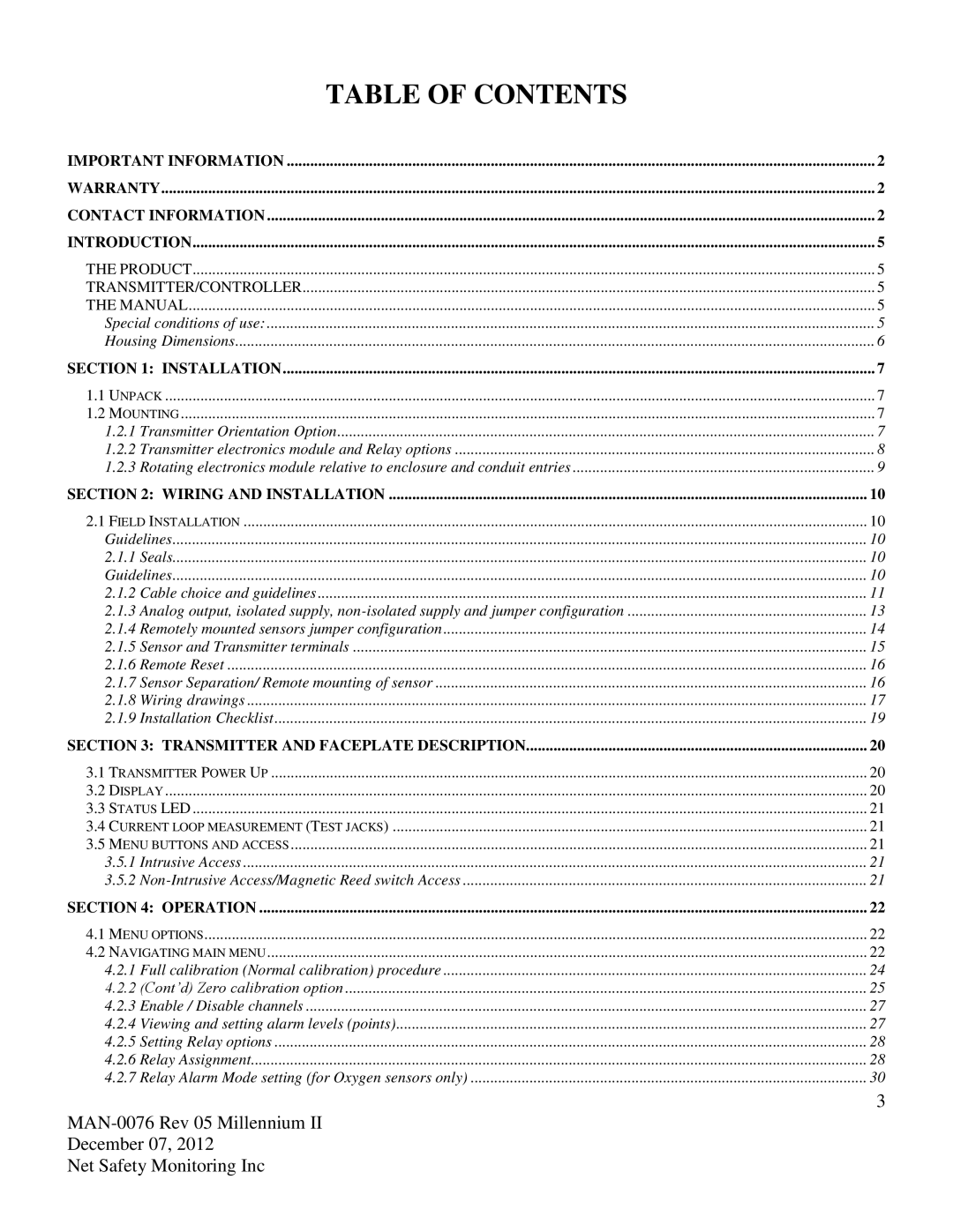 Emerson M21, M22 user manual Table of Contents 