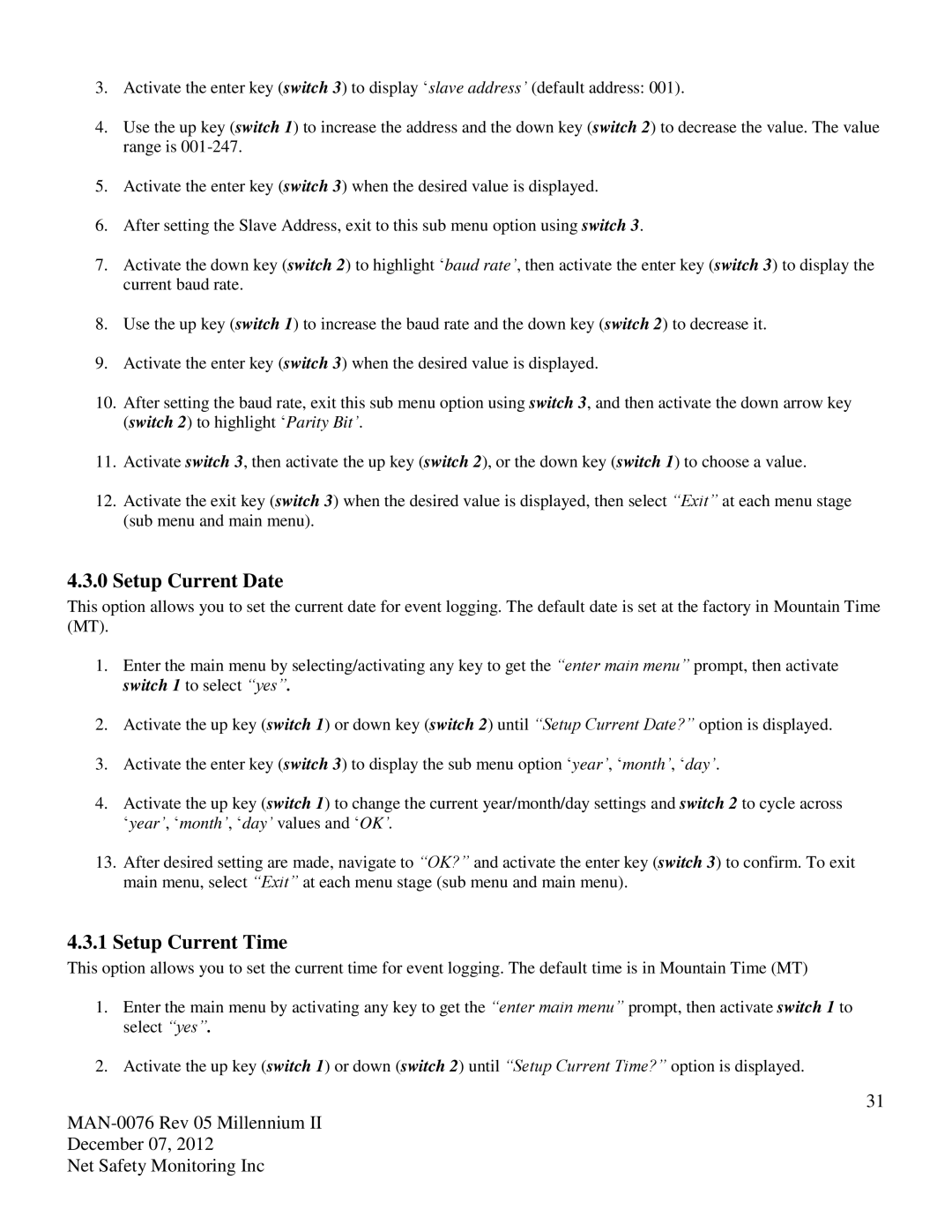 Emerson M21, M22 user manual Setup Current Date, Setup Current Time 