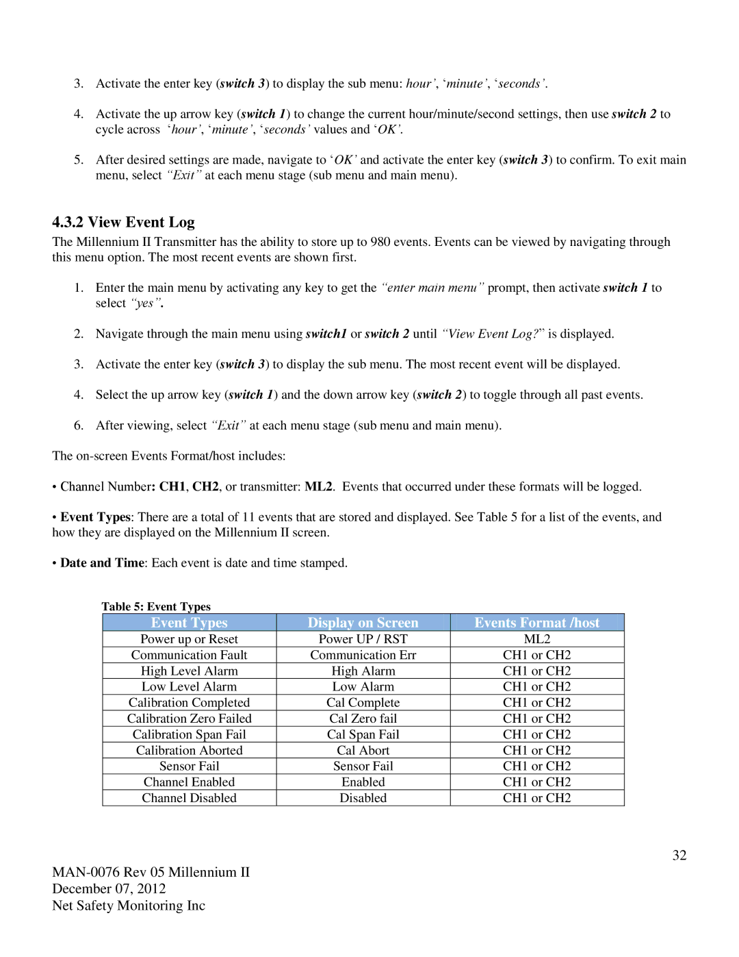 Emerson M22, M21 user manual View Event Log, Event Types Display on Screen Events Format /host 