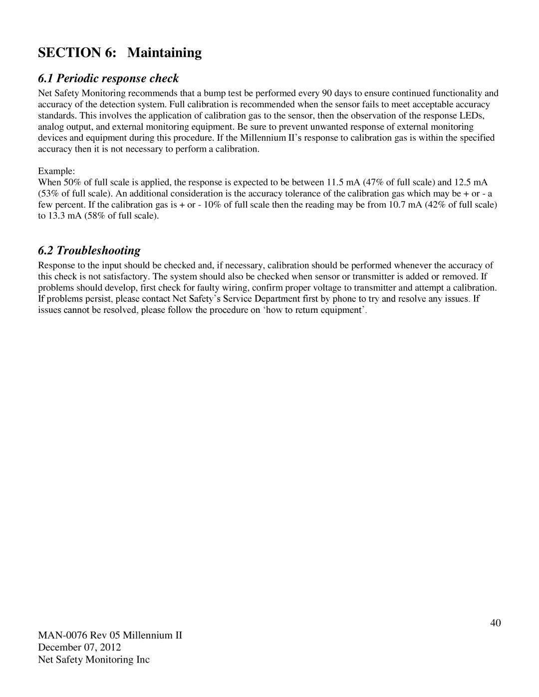 Emerson M22, M21 user manual Maintaining, Periodic response check, Troubleshooting 