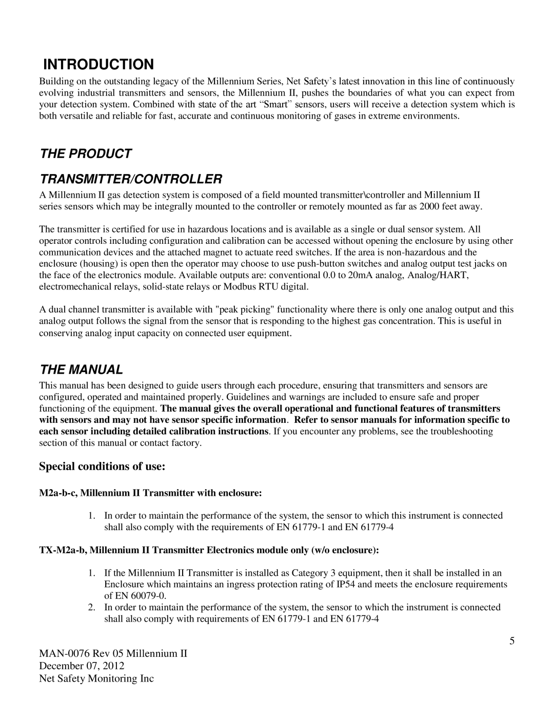 Emerson M21, M22 user manual Introduction, Special conditions of use 