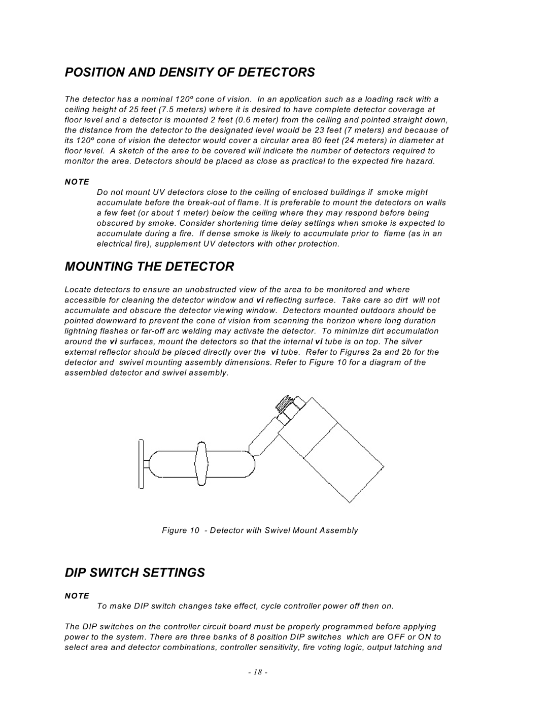 Emerson MAN -0016-00, UVC120 manual Position and Density of Detectors, Mounting the Detector, DIP Switch Settings 