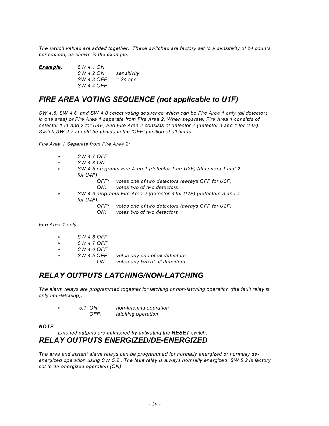 Emerson MAN -0016-00, UVC120 manual Relay Outputs LATCHING/NON-LATCHING, Relay Outputs ENERGIZED/DE-ENERGIZED, Example 