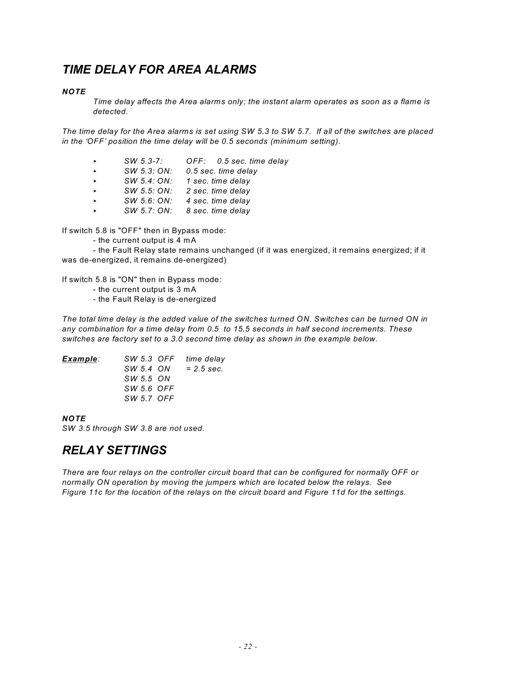 Emerson UVC120, MAN -0016-00 manual Time Delay for Area Alarms, Relay Settings 