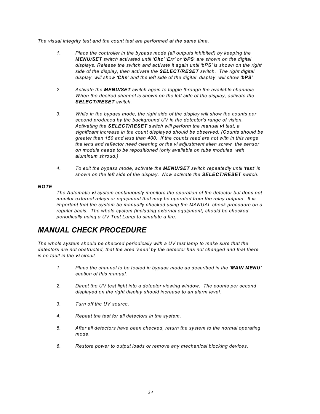 Emerson MAN -0016-00, UVC120 manual Manual Check Procedure 