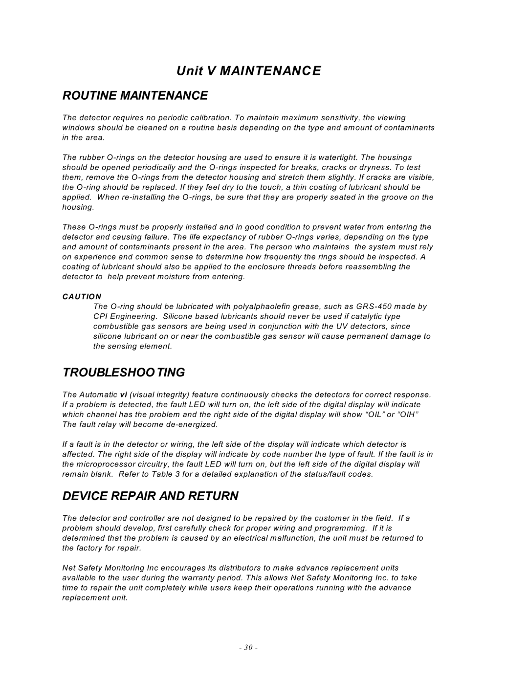 Emerson MAN -0016-00, UVC120 manual Unit V Maintenance, Routine Maintenance, Troubleshooting, Device Repair and Return 