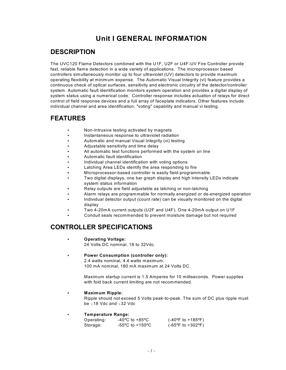 Emerson UVC120, MAN -0016-00 manual Unit I General Information 