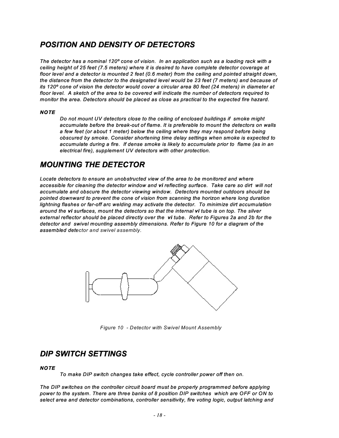 Emerson MAN -0016-00, UVC120 manual Position And Density Of Detectors, Mounting The Detector, Dip Switch Settings 