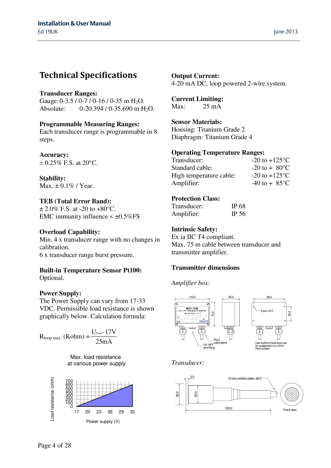 Emerson MAS 2600 user manual Technical Specifications 