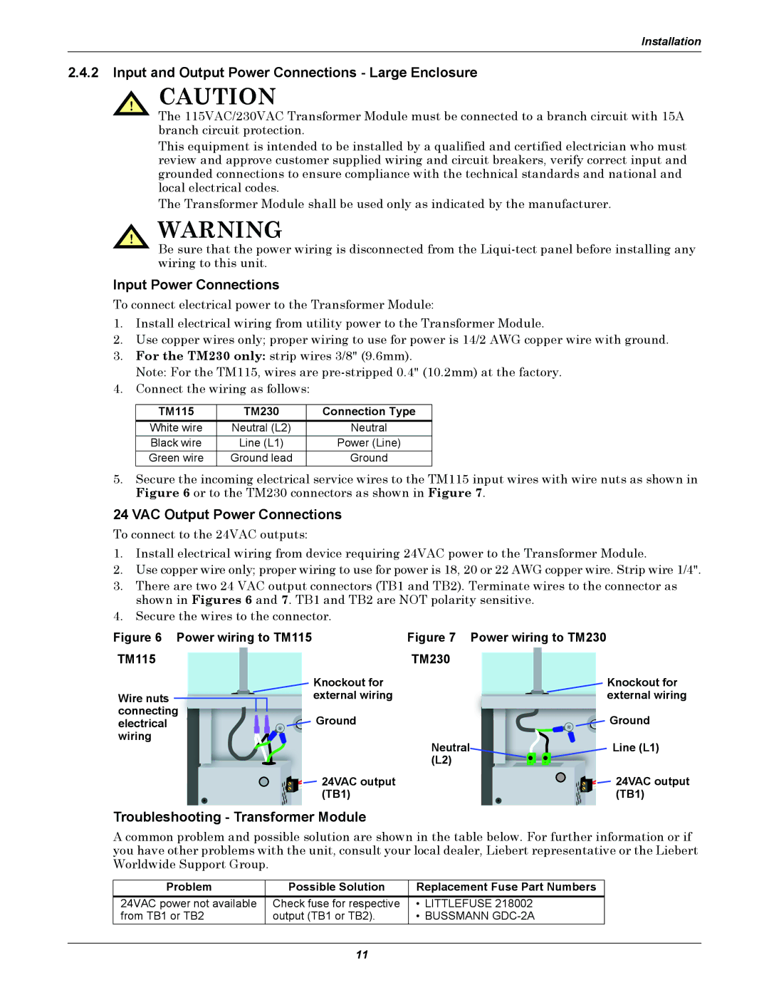 Emerson MC68HC16Z1 user manual Input and Output Power Connections Large Enclosure, Input Power Connections, TM115 TM230 