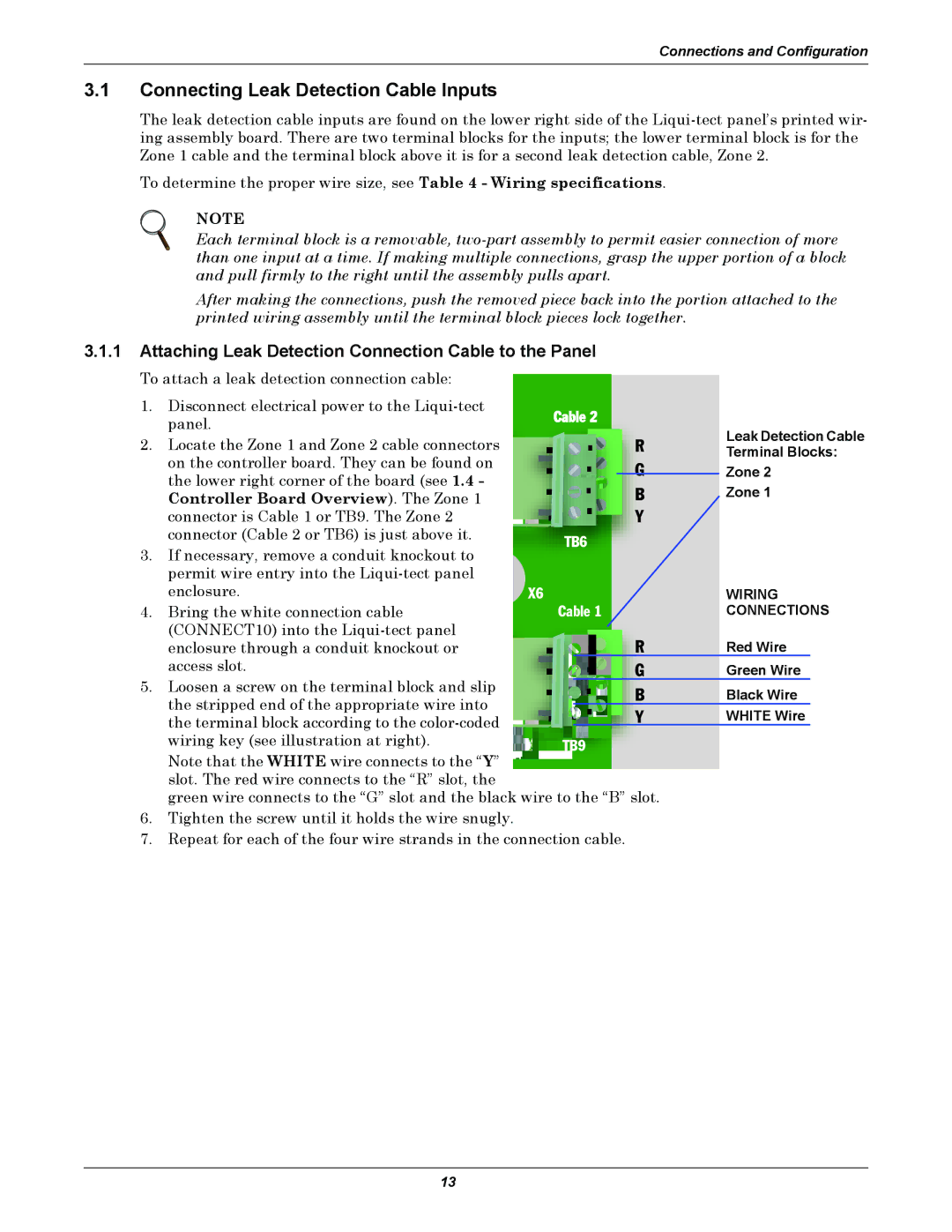 Emerson MC68HC16Z1 Connecting Leak Detection Cable Inputs, Attaching Leak Detection Connection Cable to the Panel 