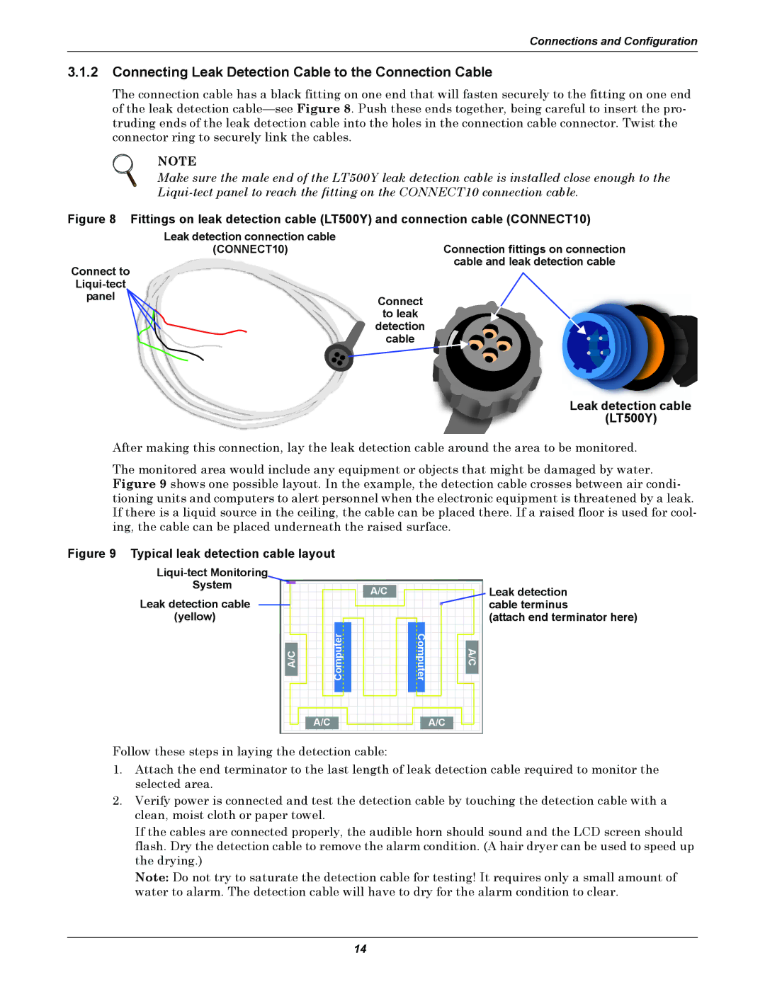 Emerson MC68HC16Z1 user manual Connecting Leak Detection Cable to the Connection Cable, Leak detection cable LT500Y 