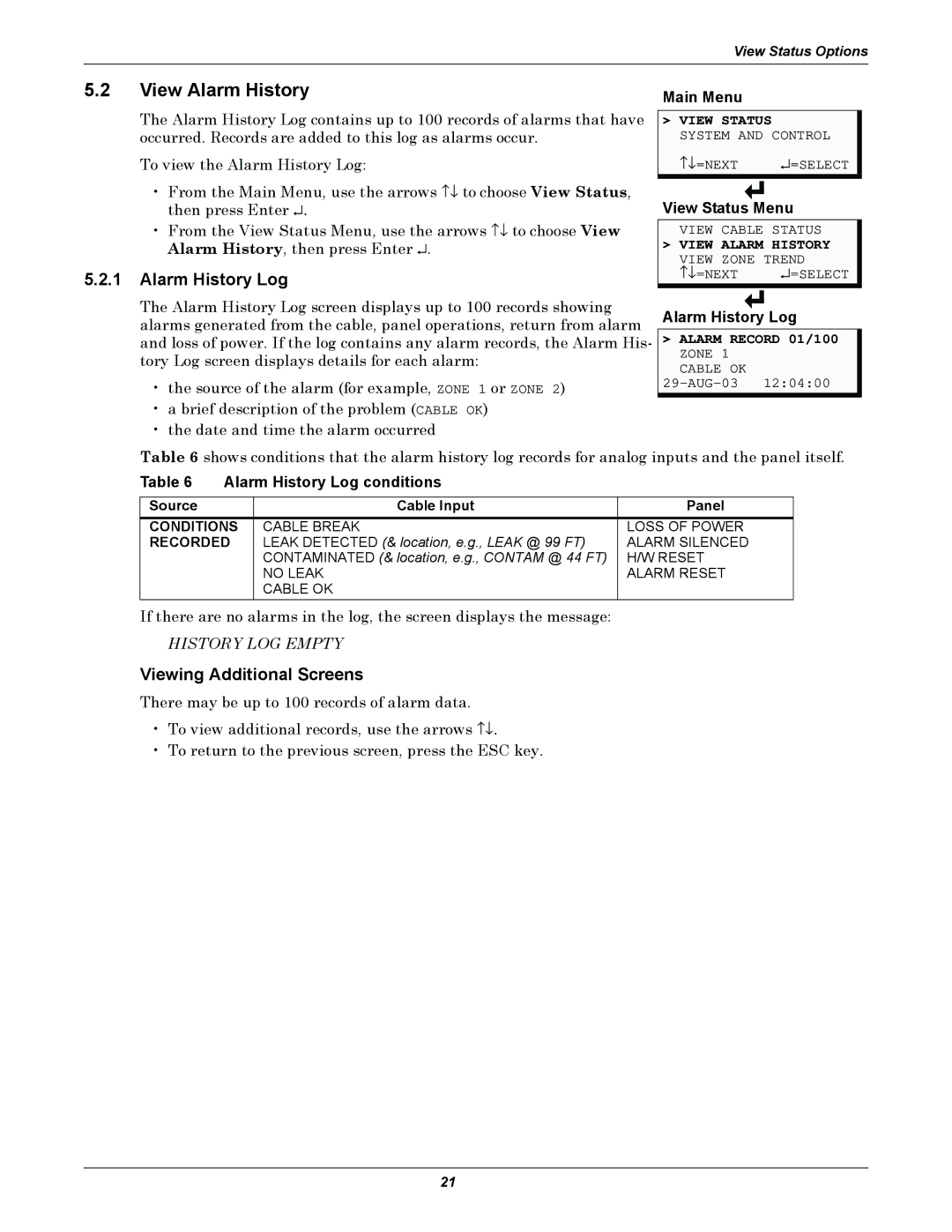 Emerson MC68HC16Z1 user manual View Alarm History, Alarm History Log conditions, Source Cable Input Panel 