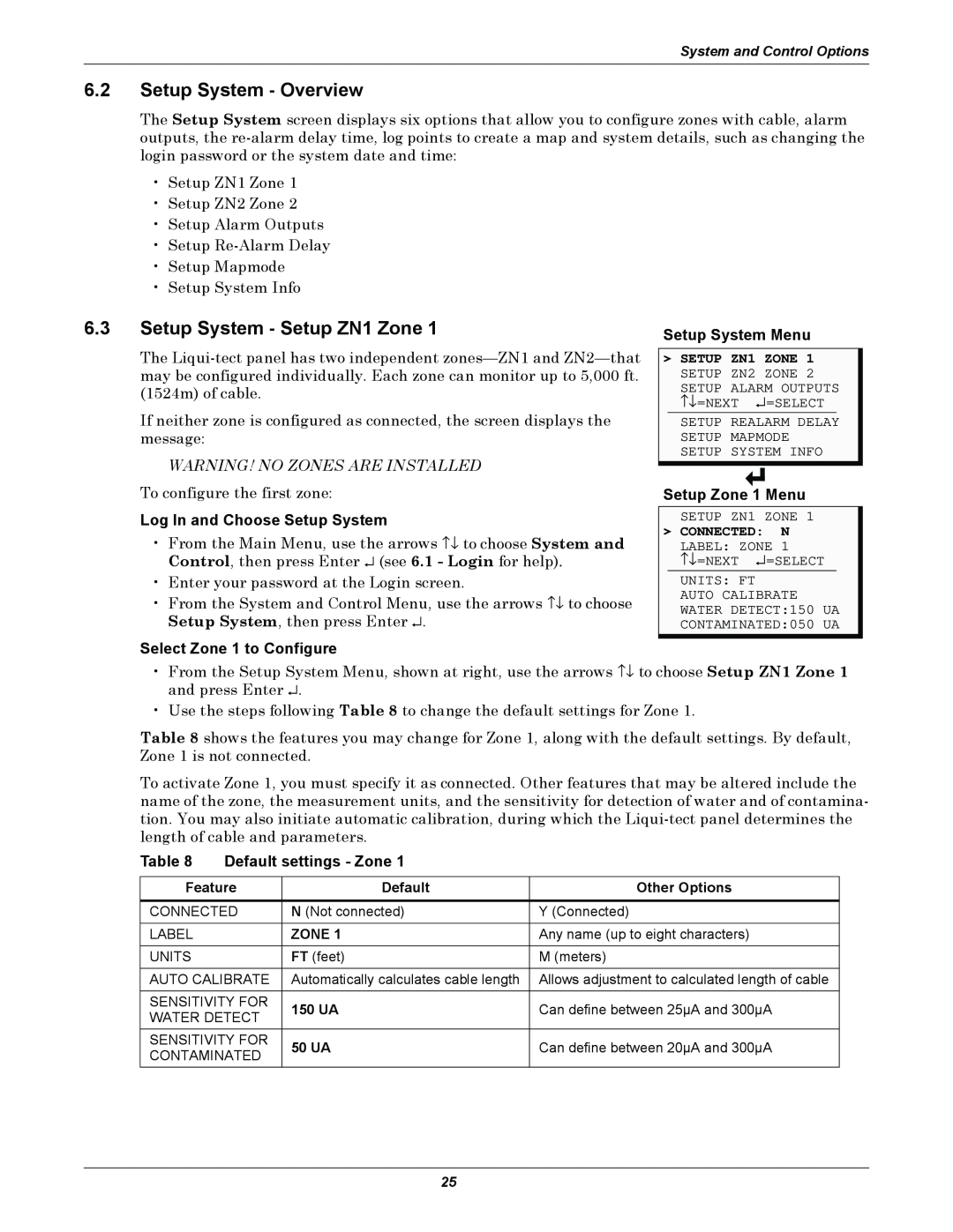Emerson MC68HC16Z1 6.2Setup System - Overview, 6.3Setup System - Setup ZN1 Zone, Warning! No Zones Are Installed 