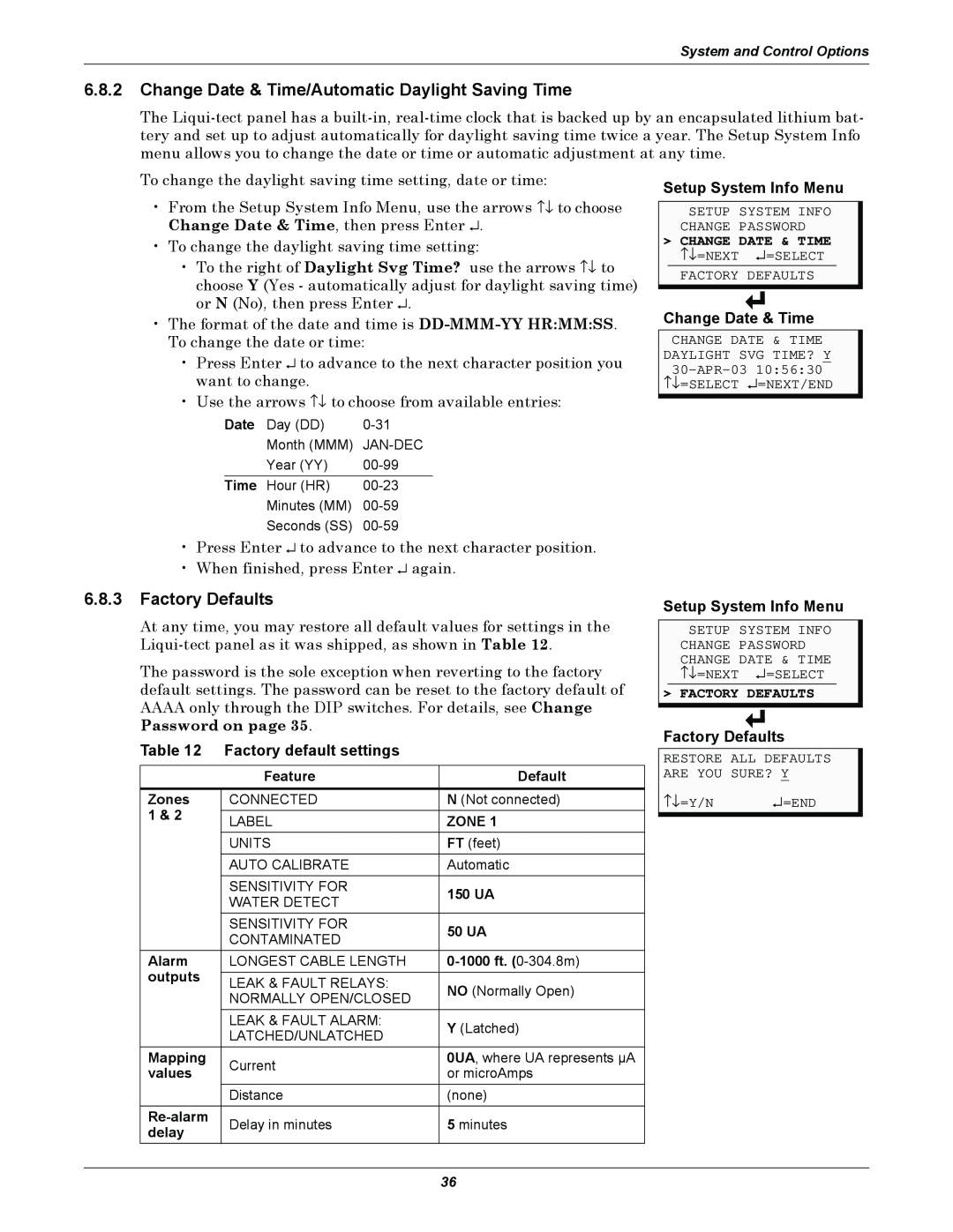 Emerson MC68HC16Z1 user manual 6.8.3Factory Defaults, Setup System Info Menu, Change Date & Time, Factory default settings 