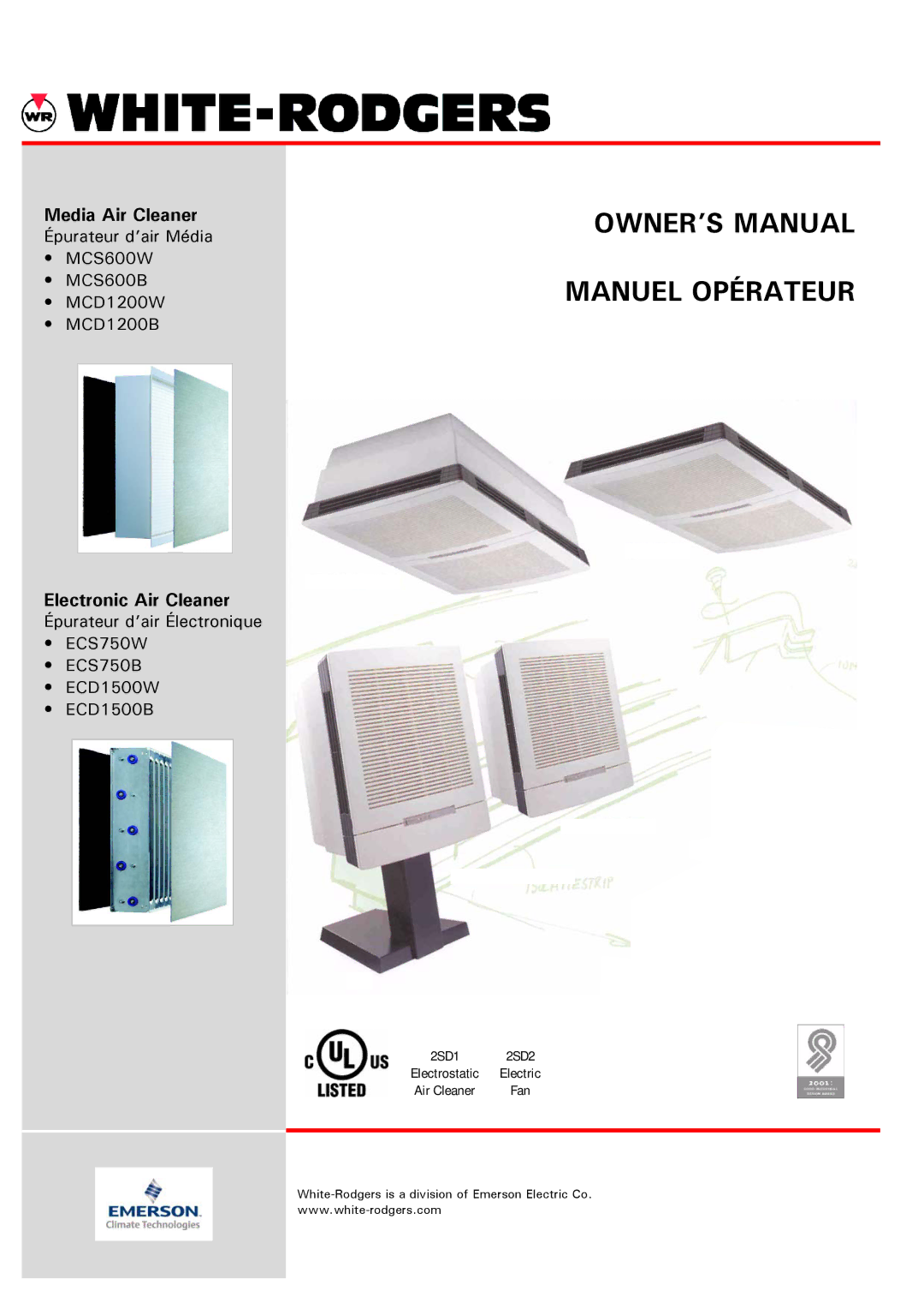 Emerson MCS600B, MCD1200W, ECD1500B, ECD1500W, ECS750B, MCS600W, MCD1200B, ECS750W, 2SD1, 2SD2 owner manual Manuel Opérateur 