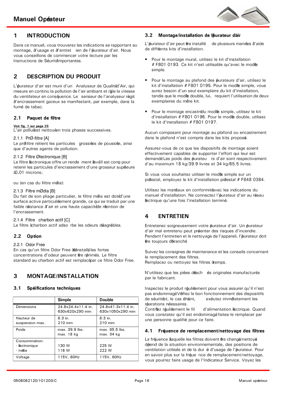 Emerson MCS600W, MCD1200W, MCS600B, ECD1500B, 2SD1 Manuel Opérateur, Description DU Produit, Montage/Installation, Entretien 