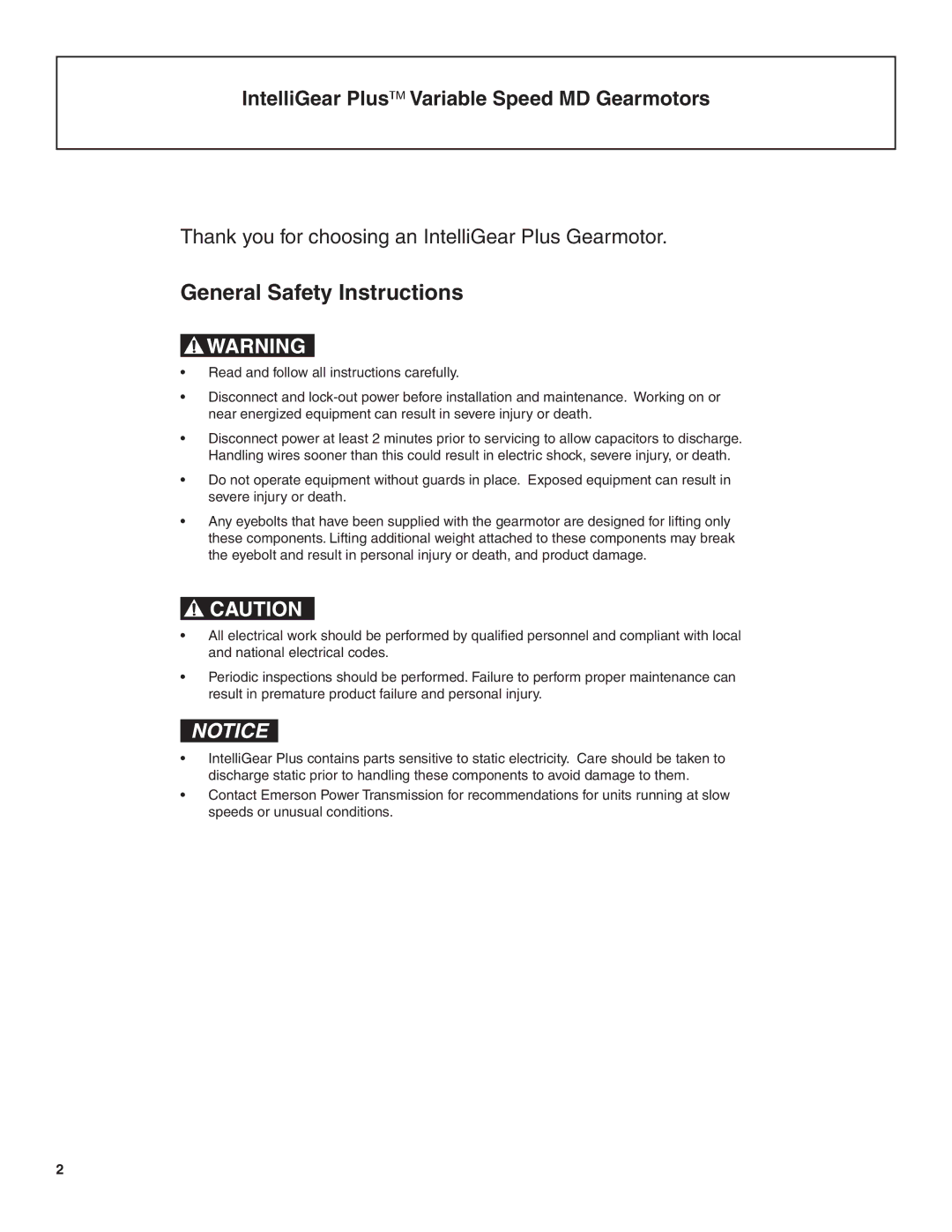 Emerson MD, BW1 manual General Safety Instructions 