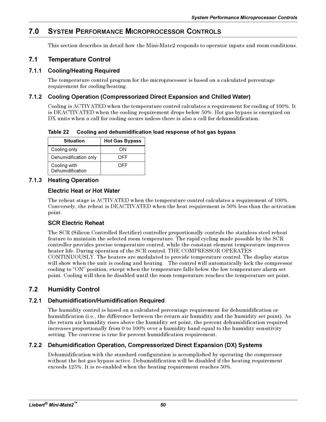 Emerson MINI-MATE2 user manual Temperature Control, Humidity Control, System Performance Microprocessor Controls 