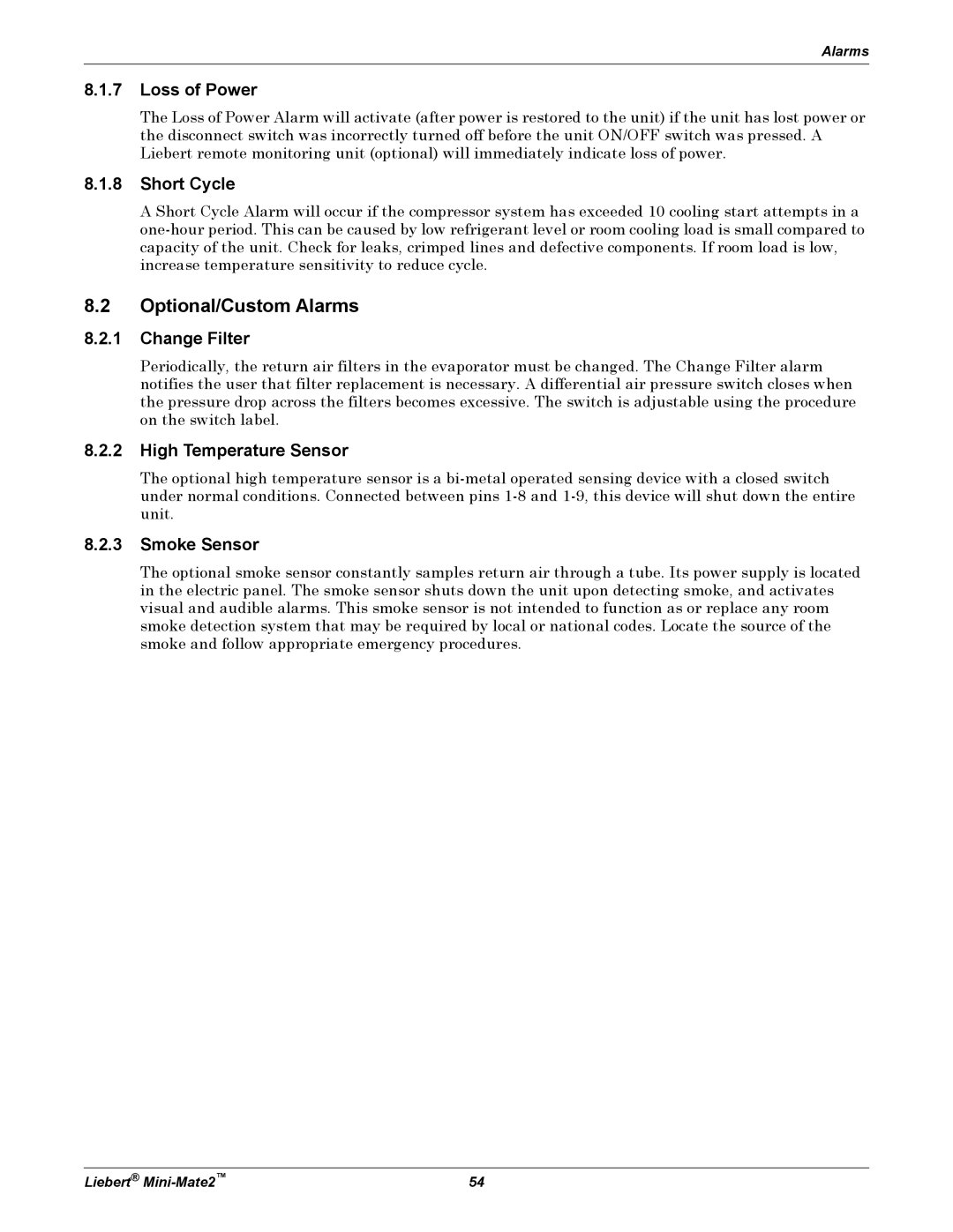 Emerson MINI-MATE2 user manual Optional/Custom Alarms 