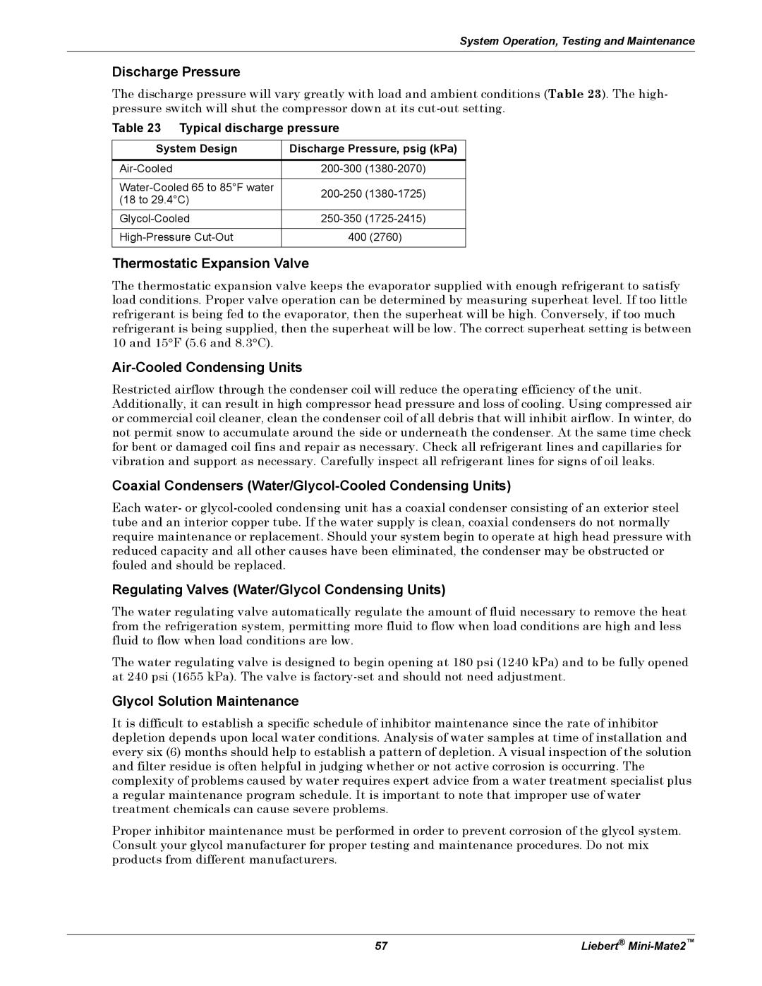 Emerson MINI-MATE2 user manual Discharge Pressure, Thermostatic Expansion Valve, Air-Cooled Condensing Units 